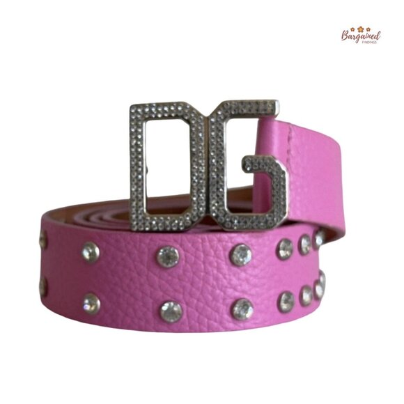 Authentic Dolce & Gabbana Pink Leather Rhinestone DG Logo Buckle Belt Size 85/34 - Picture 1 of 12